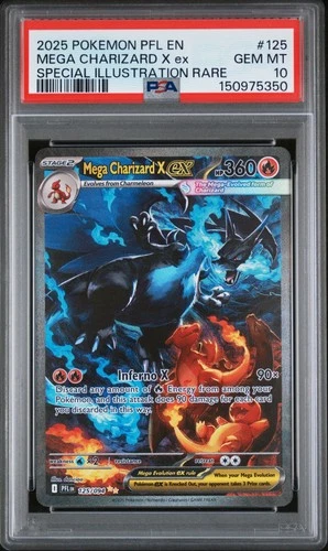 2025 POKEMON PFL SPECIAL ILLUSTRATION RARE #125 MEGA CHARIZARD X EX PSA 10