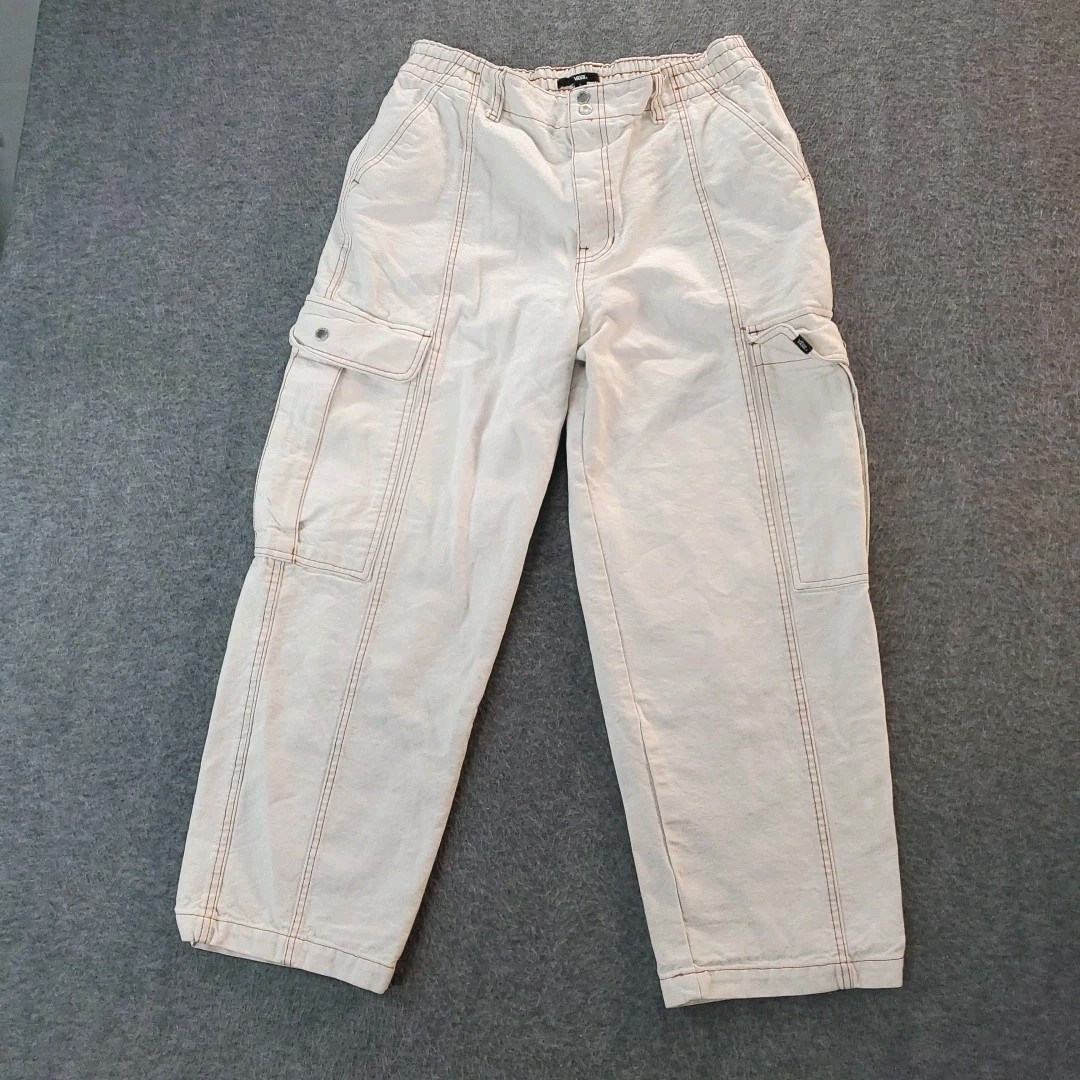 Men L Wide Leg Cargo Heavyweight Canvas Elastic Waist Skate 
