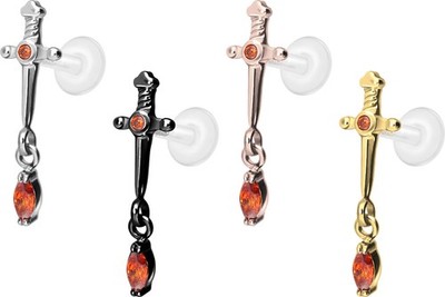 PIERCINGLINE  Piercing Stecker PTFE Labret mit Gewinde + Titan-Aufsatz
