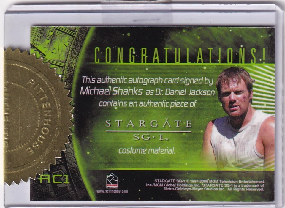 2008 STARGATE SG-1 AUTOGRAPH COSTUME CARD AC1 MICHAEL SHANKS AS DANIEL JACKSON - Image 2 of 2