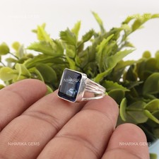 London Blue Topaz Stone Wedding Boho Solitaire December Birth Ring 925 Silver