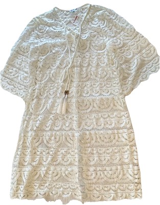 Boho White Beach Cover Up   Blue Island Women s Large 3/4 Sleeve NWT