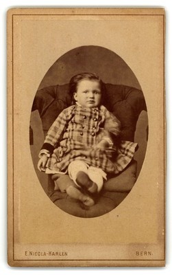 Antique Cdv Circa 1870s E. Nicola Karlen Cute Child In Plaid Dress Bern Ch