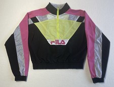 Fila Italia Sz M Women's 1/2 Zip Windbreaker Jacket Long Sleeve Pink Black