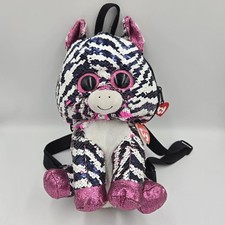 TY Flippable Sequins 13" ZOEY the Zebra Fashion Plush Backpack Bag And Toy Pink