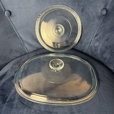Pyrex Glass Lids 1 Large Oval And 1 Small Round Durable No Chips Or Damage
