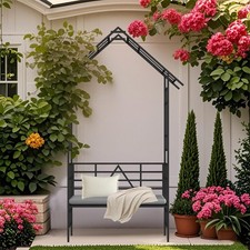 Metal Garden Arch with Convert Bench  Flower Stand for Outdoor Climbing Plants