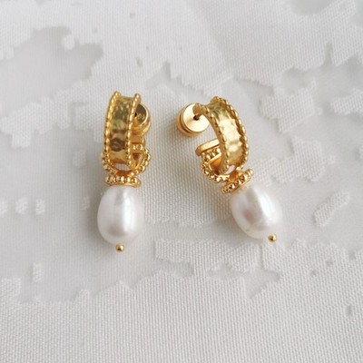 Julie Vos Marbella Gold Hoop & Charm Earrings in Pearl