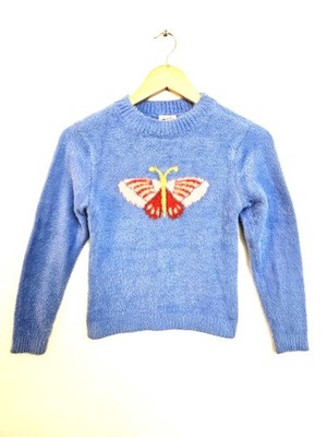 Finding Foxtale Girls Size 10 Butterfly Blue Fuzzy Sweater Whimsical Soft Knit