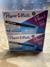2X Paper Mate Flair Felt Tip Pens Medium Point 0.7mm Black