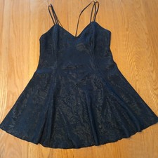 Vtg Victoria's Secret Gold Label Babydoll Teddy Slip Dress Black Paisley Size L