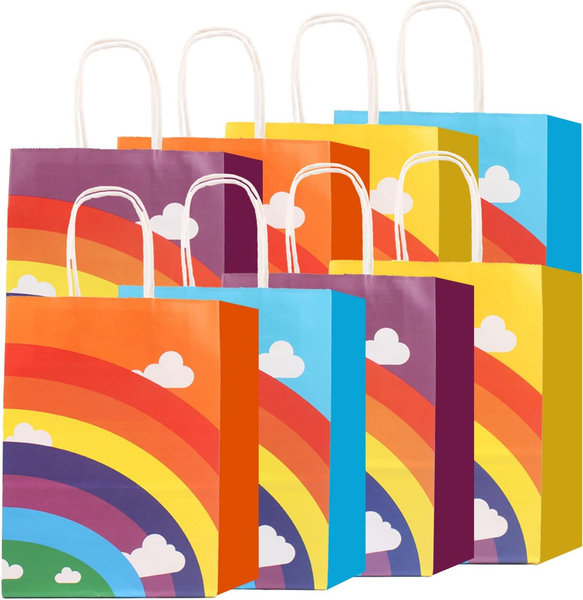 8 StüCk Regenbogen GeschenktüTen PapiertüTen Mit Griffen GeschenktüTen Geburtsta-image