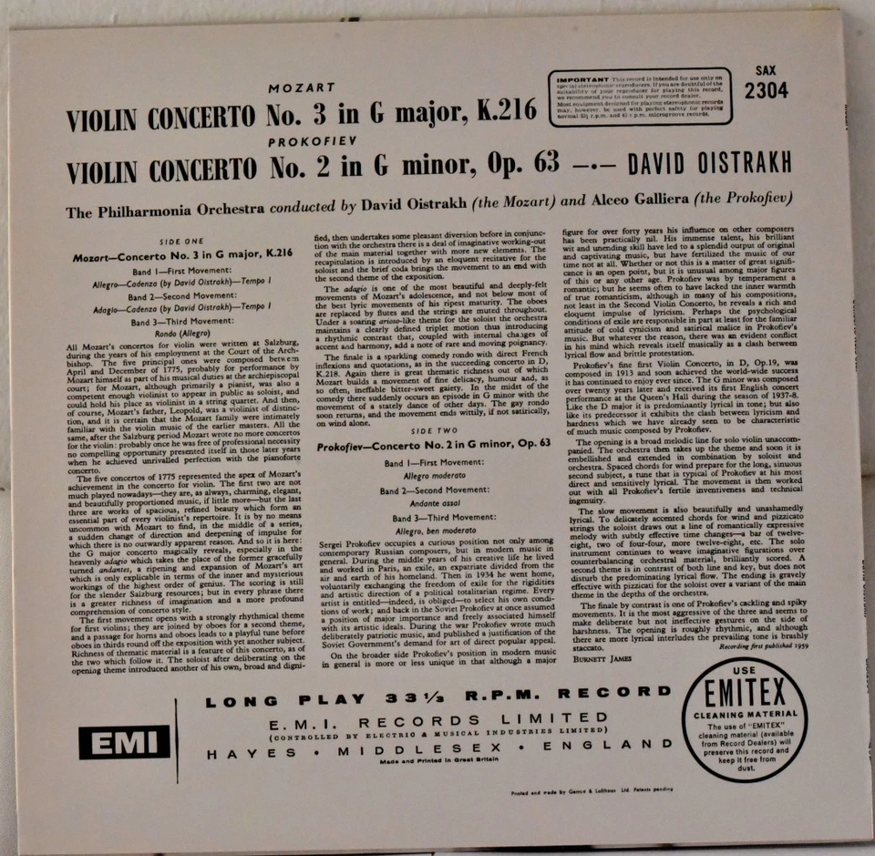 AUDIOPHILE TESTAMENT EMI SAX 2304 UK David OISTRAKH "Concertos" 180g NEW - Image 2 of 3