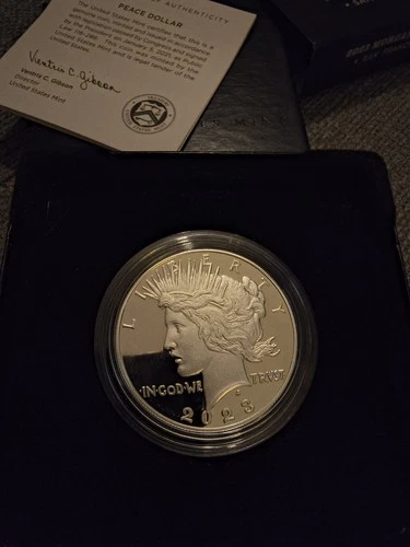 2023-S Proof $1 Peace Silver Dollar Box, OGP & COA