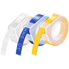 3PK 3D Embossing Label Tape 3/8" for Dymo Organizer Xpress Clear Blue Yellow