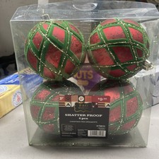 Shatterproof Red Green Glittered Round Christmas Tree Ornaments