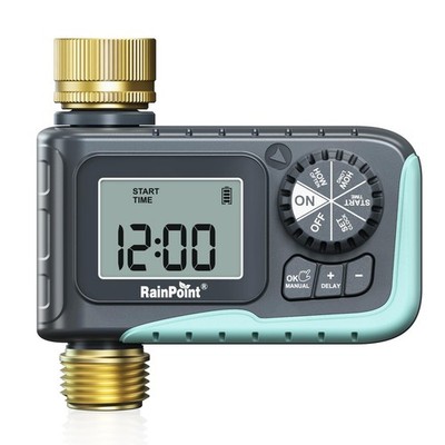 RAINPOINT Programmable Sprinkler Hose Timer with Brass Inlet/Outlet, Rain Delay