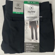 HURLEY Men's Performance Stretch Pants Regular Fit  Water Repel 38x32 Tech BLACK