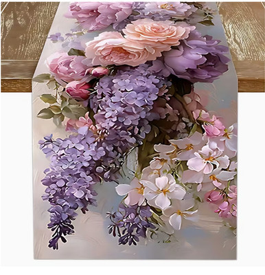 TABLE RUNNER- Floral Multicolor Table Runner, Polyester, 13x72