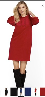 NY&C Women's RED Velour Hoodie Long-Sleeve Dress Size L #ED