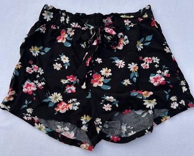 Rue21 Floral Paperbag Waist Shorts Women s Small Black Rayon Boho Festival