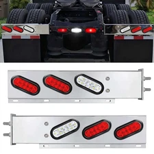 Semi Truck Chrome Mud Flap Hanger 30" 10LED 4 Red 2 White LED Light Bar 2.5"