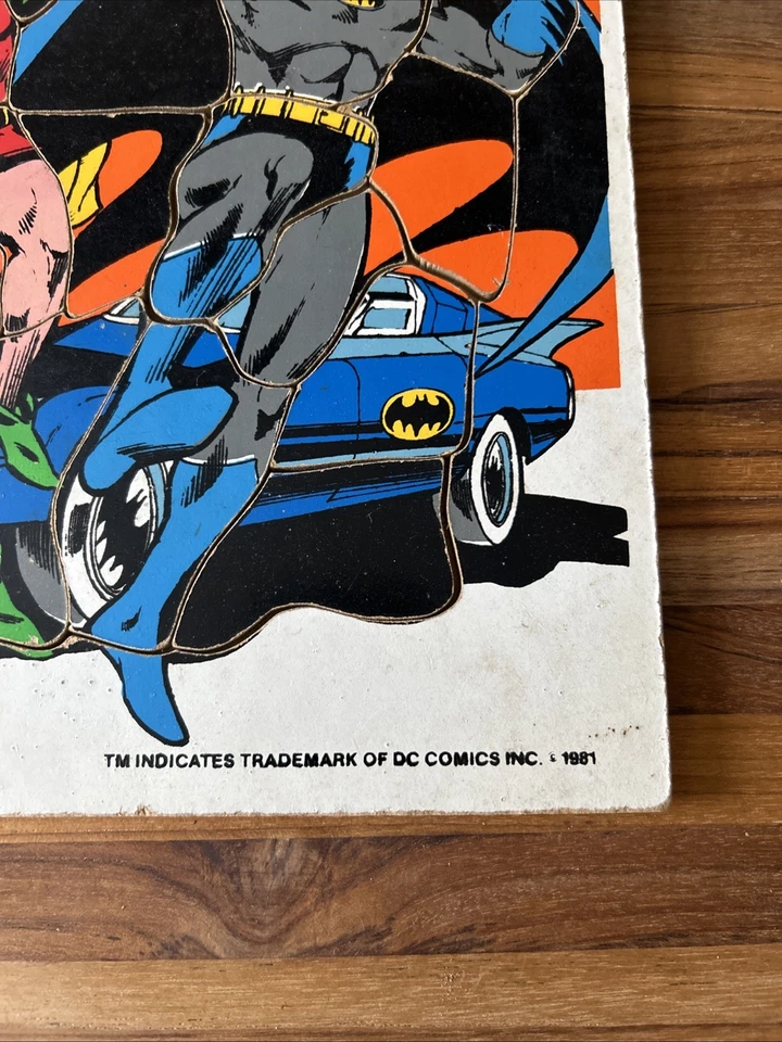 Juguete rompecabezas vintage naranja Batman y Robin con marco de madera 1981 Foto 2 de 4
