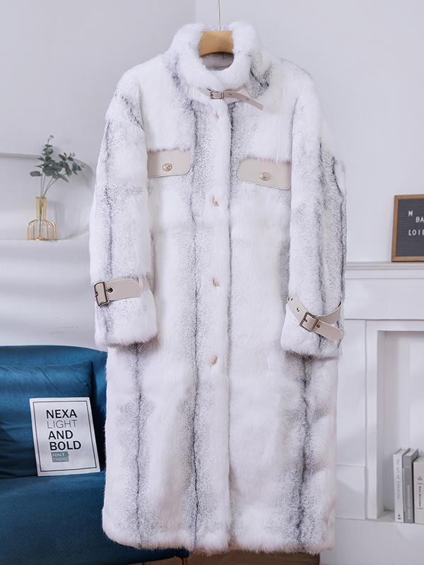 Luxury Winter New Mink Fur Trench Coat Women's Long Snow Rabbit