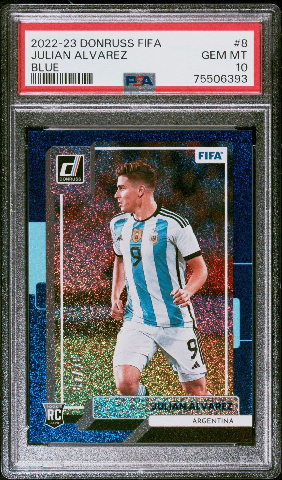 2022 Panini Donruss FIFA Julian Alvarez #8 PSA 10 BLUE 34/49