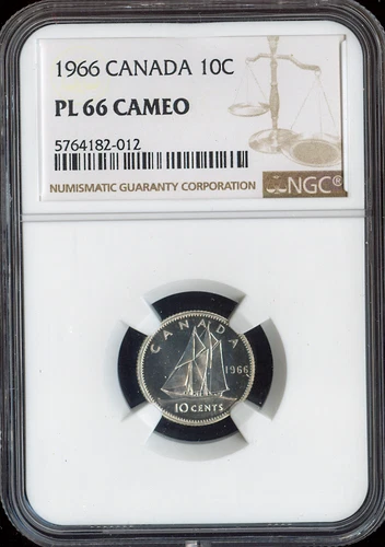 1966 Canada 10 Cents 10C NGC PL66 Cameo - Quality