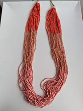 J Jill Island Air Seed Bead Coral Tones Statement Necklace NWT  Box-24 Strands
