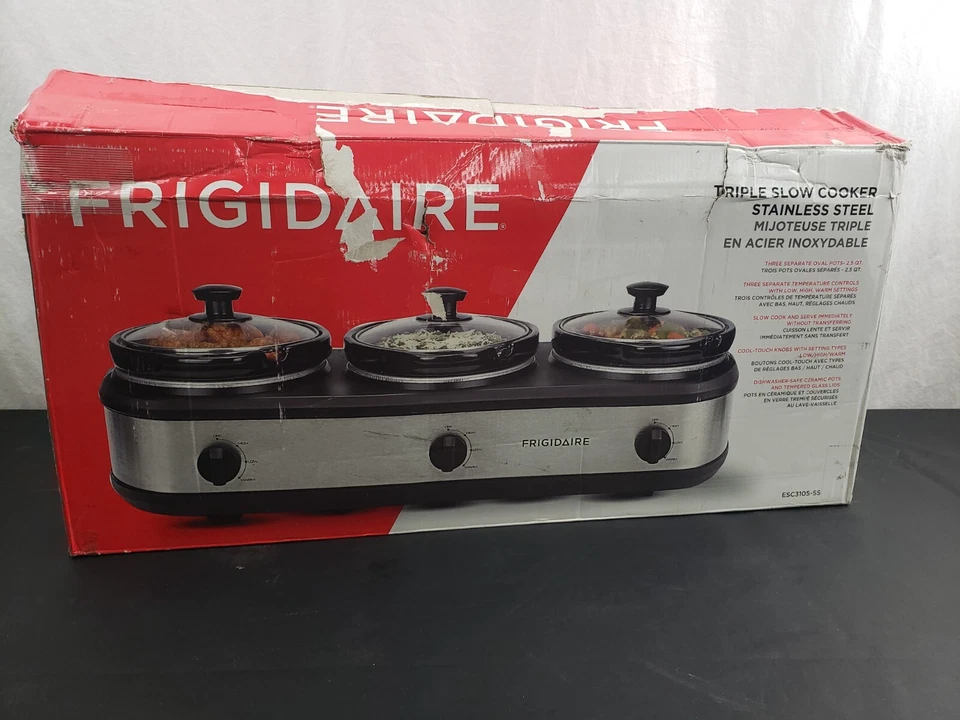 New FRIGIDAIRE 3-2.5qt Pot Slow Cooker Buffet Server Food Warmer Stainless -DENT - Image 2 of 4
