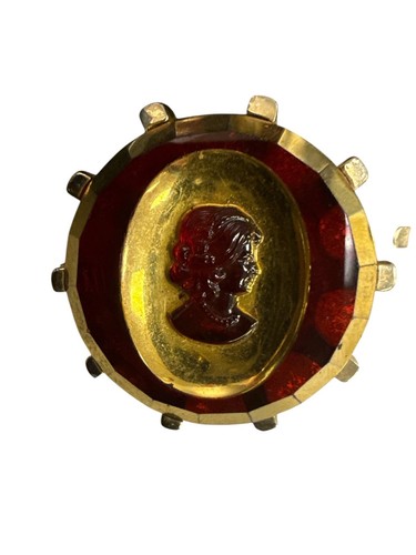 Vintage Red & Gold-Tone Cameo Cufflinks With Starburst Backplate Estate Rare - Picture 7 of 8