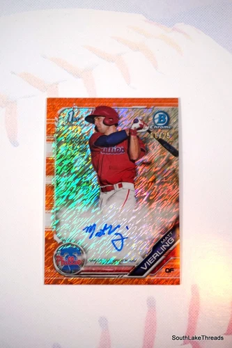 MATT VIERLING 2019 BOWMAN CHROME 1st ORANGE SHIMMER REFRACTOR AUTO /25 TIGERS