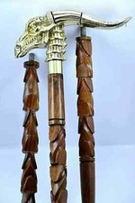 Antique Nautical Brass Golden Dragon Head Handle Walking Stick Wooden Cane Gifts