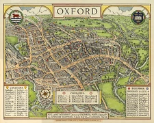 c1922 Pictorial Map of Oxford Collages University Churches Wall Art Poster Print