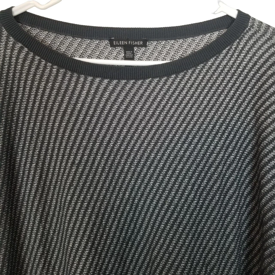Eileen Fisher Womens S Gray Striped 3/4 Sleeves Bateau Neck Dolman Sweater - Image 2 of 4