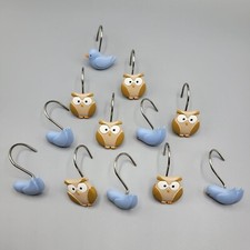 Owl  Bird Shower Curtain Hooks Set Of 12 Bathroom Decor