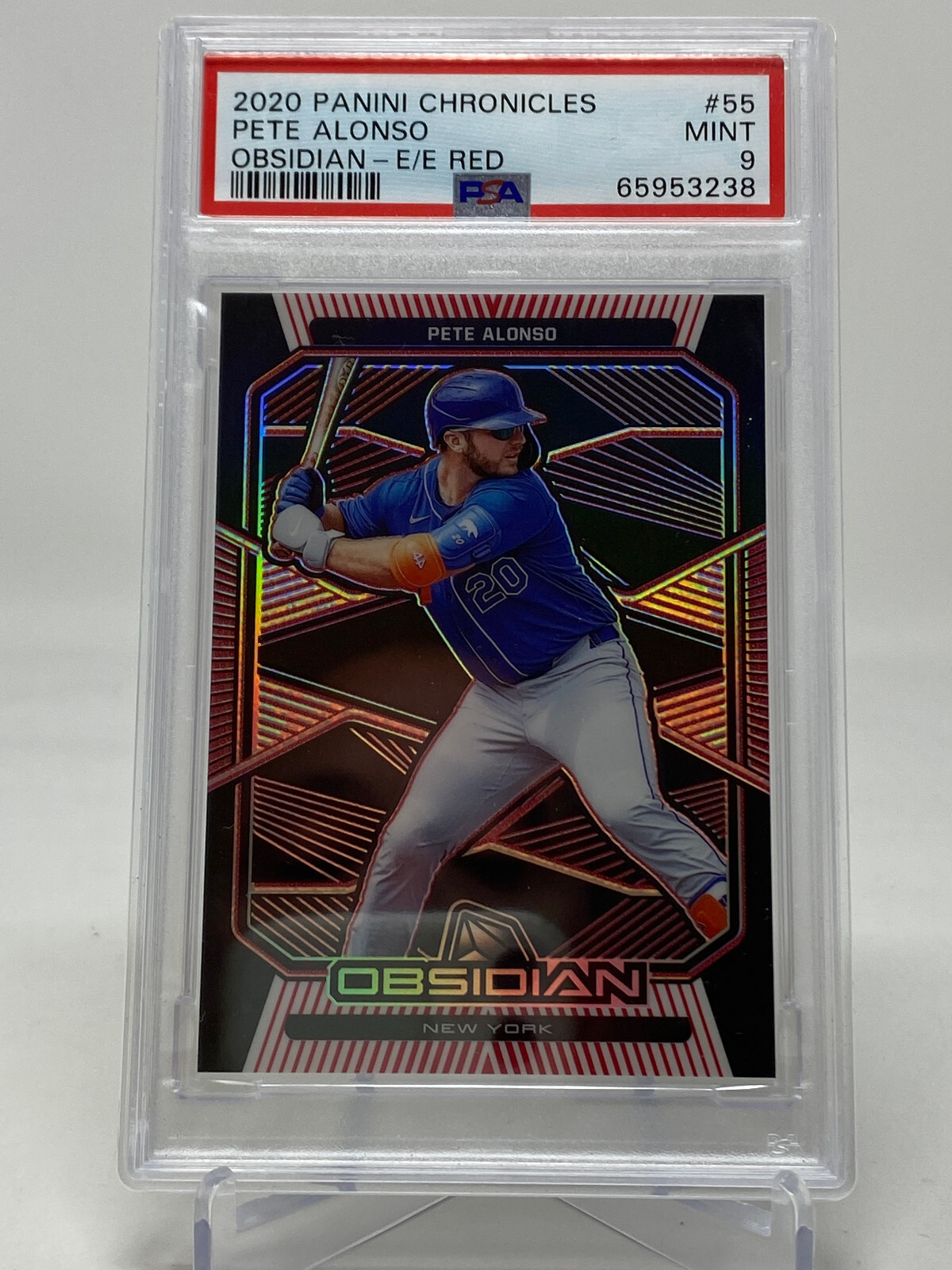 2020 Panini Chronicles #55 Pete Alonso Obsidian E/E Red Serial #21/25 PSA 9 view 4
