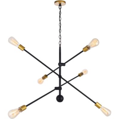 Chandelier Large Black and Brass Dining Room Light Fixture Foyer Sputnik 42''