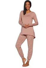 Anybody Cozy Knit Novelty Print Pajama Set-Blush/Hearts-Large-NEW-A296084