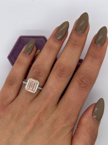 Emerald Cut 2.5CT Lab Grown Fancy Vivid Pink Diamond Wedding Ring 14k White Gold - Picture 7 of 15