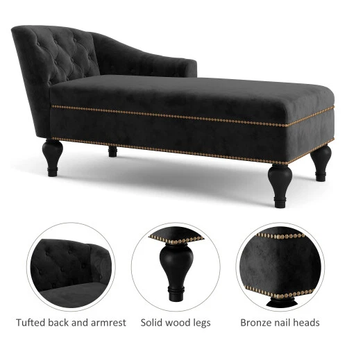 58" Velvet Chaise Lounge Chair Tufted Sleeper Lounge Sofa for Living Room Office - Image 4 of 4