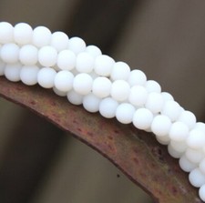 Round Beads, 6mm, Opaque White w/Frosted, Matte, Sea Glass Finish, 33 Pieces