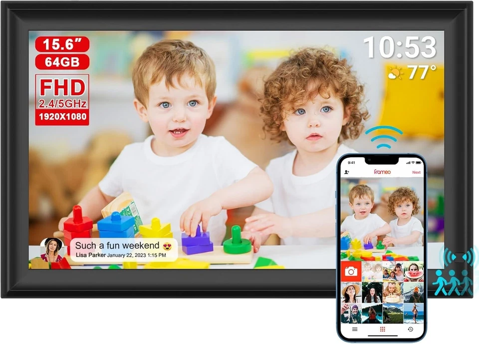 64GB Touchscreen Digital Frame, 15.6'' with Dual WiFi for Seamless Photo Sharing - Image 3 of 4