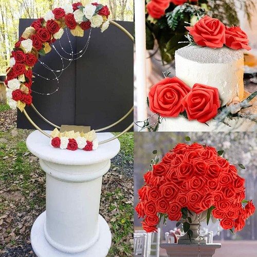 100 Pcs 3 Inch Artificial Red Rose Flowers Foam Fake Flower Heads for Wedding - Picture 3 of 8