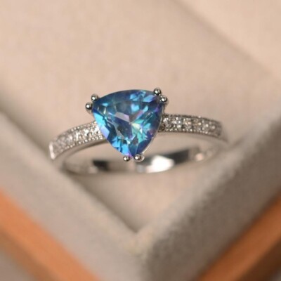 Ct Real Trilliant Cut Topaz Diamond Engagement Ring 14k