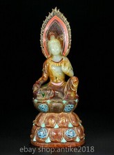 9.4" Chinese Hetian Jade Hand Carved Sit Kwan-yin Guan Yin Goddess Statue