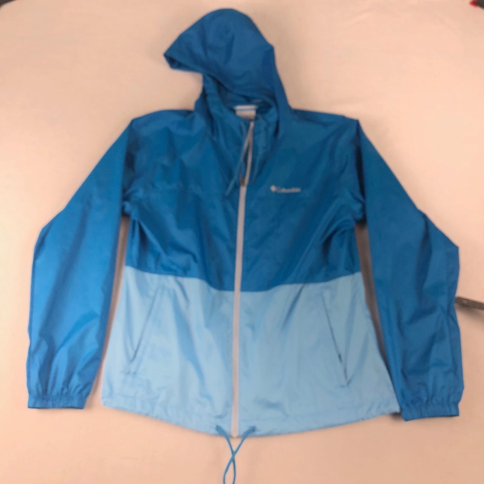 Columbia Jacket Mens Medium Windbreaker Blue Two Tone Hooded Zip