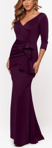 Xscape "Lexi" Rushed Scuba Dress Size 16 Plum Purple Maxi 3/4 Sleeve NWT $259 - 第 5/16 張圖片